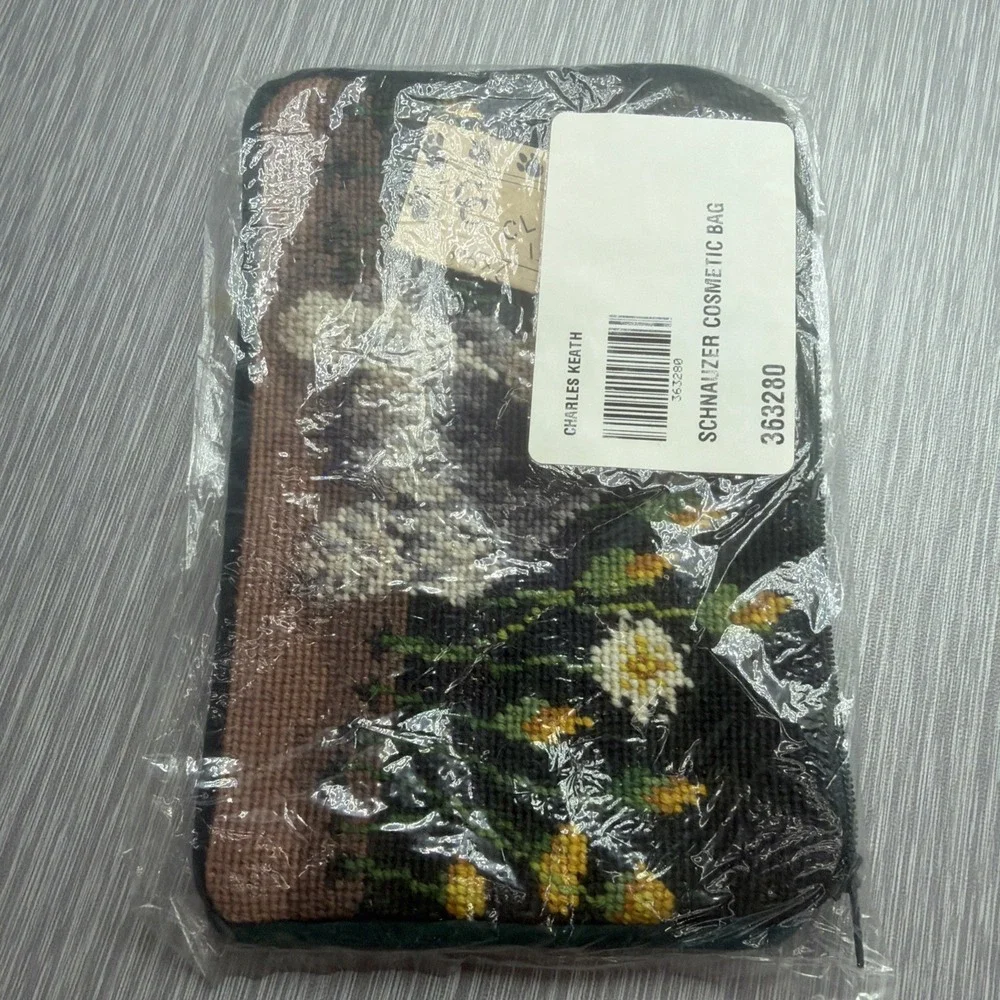 Charles Keath Schnauzer Needlepoint Cosmetic Bag Wool Dog Pouch Vintage NWT